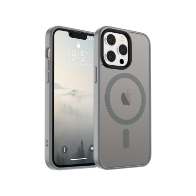Bix iPhone 13 Pro MagSafe Uyumlu Kılıf Tam Koruma Manyetik Darbe Emici Gri