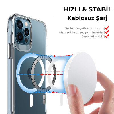 Bix iPhone 13 Pro MagSafe Uyumlu Transparan Şeffaf Kılıf Güçlü Manyetik Üstün Darbe Koruması - 5