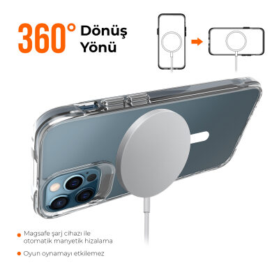Bix iPhone 13 Pro MagSafe Uyumlu Transparan Şeffaf Kılıf Güçlü Manyetik Üstün Darbe Koruması - 7