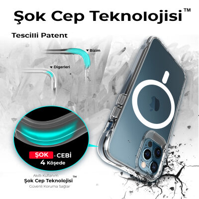 Bix iPhone 13 Pro MagSafe Uyumlu Transparan Şeffaf Kılıf Güçlü Manyetik Üstün Darbe Koruması - 9