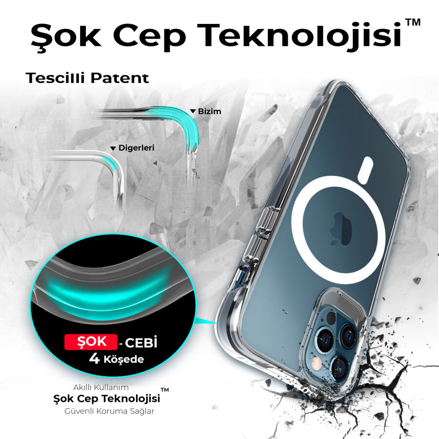 Bix iPhone 13 Pro MagSafe Uyumlu Transparan Şeffaf Kılıf Güçlü Manyetik Üstün Darbe Koruması - 9