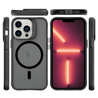 Bix iPhone 13 Pro Max Carbon Fiber Force MagSafe Kılıf Anti-Şok Teknolojili Kamera ve Ekran Korumalı - 2