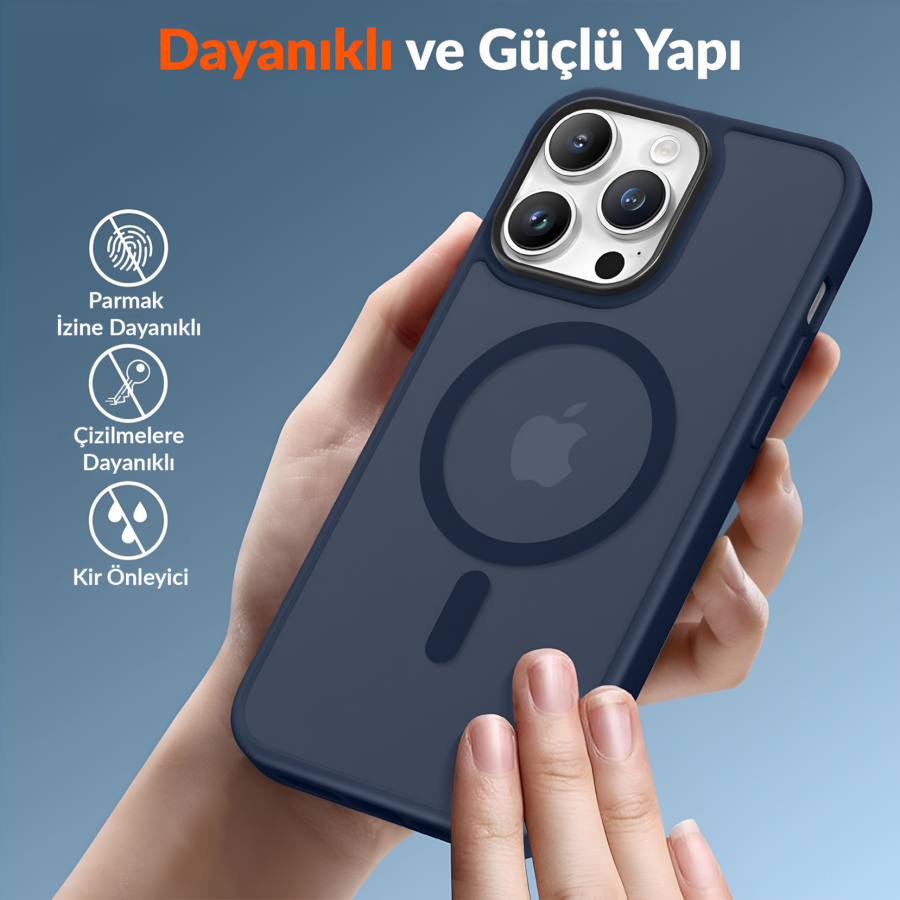 Bix iPhone 13 Pro Max MagSafe Uyumlu Kılıf Tam Koruma Manyetik Darbe Emici Gece Mavisi - 4
