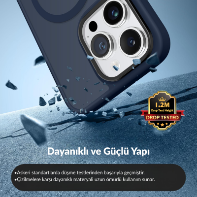 Bix iPhone 13 Pro Max MagSafe Uyumlu Kılıf Tam Koruma Manyetik Darbe Emici Gece Mavisi - 6
