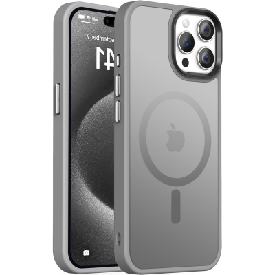 Bix iPhone 13 Pro Max MagSafe Uyumlu Kılıf Tam Koruma Manyetik Darbe Emici Gri