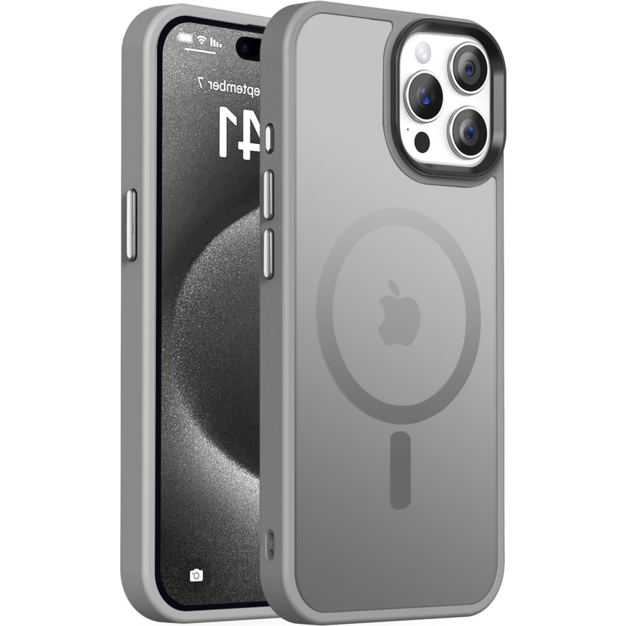 Bix iPhone 13 Pro Max MagSafe Uyumlu Kılıf Tam Koruma Manyetik Darbe Emici Gri - 1