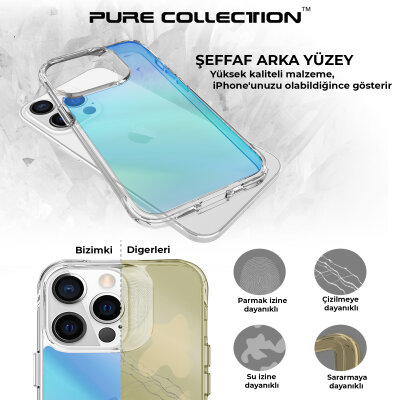 Bix iPhone 13 Pro Max Pure Rainbow Renk Geçişli Şeffaf Kılıf Çizilmeye Dayanıklı Darbe Emici Parmak İzi Önleyici Mavi - 6
