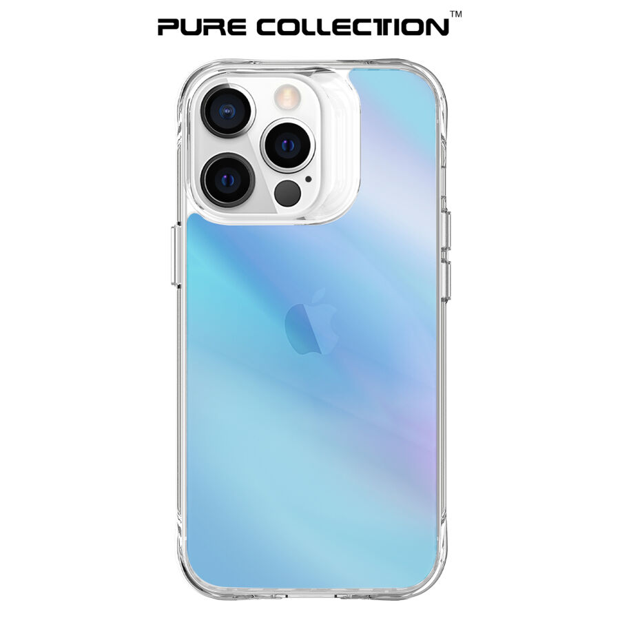 Bix iPhone 13 Pro Max Pure Rainbow Renk Geçişli Şeffaf Kılıf Çizilmeye Dayanıklı Darbe Emici Parmak İzi Önleyici Mavi - 3