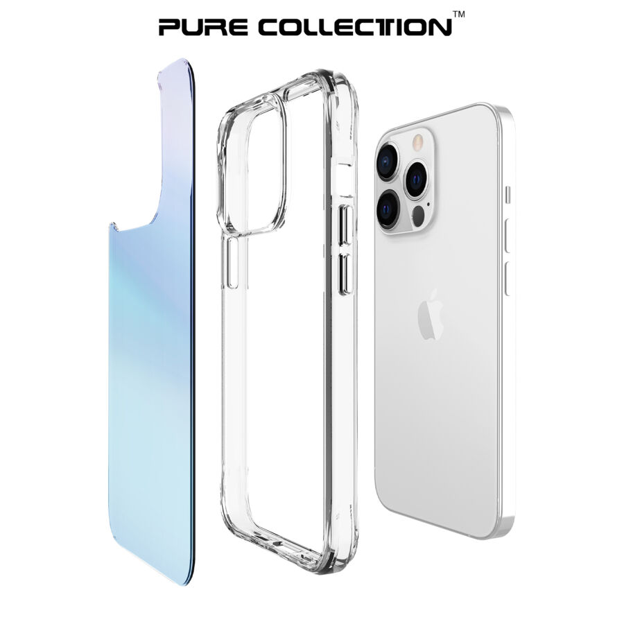 Bix iPhone 13 Pro Max Pure Rainbow Renk Geçişli Şeffaf Kılıf Çizilmeye Dayanıklı Darbe Emici Parmak İzi Önleyici Mavi - 4