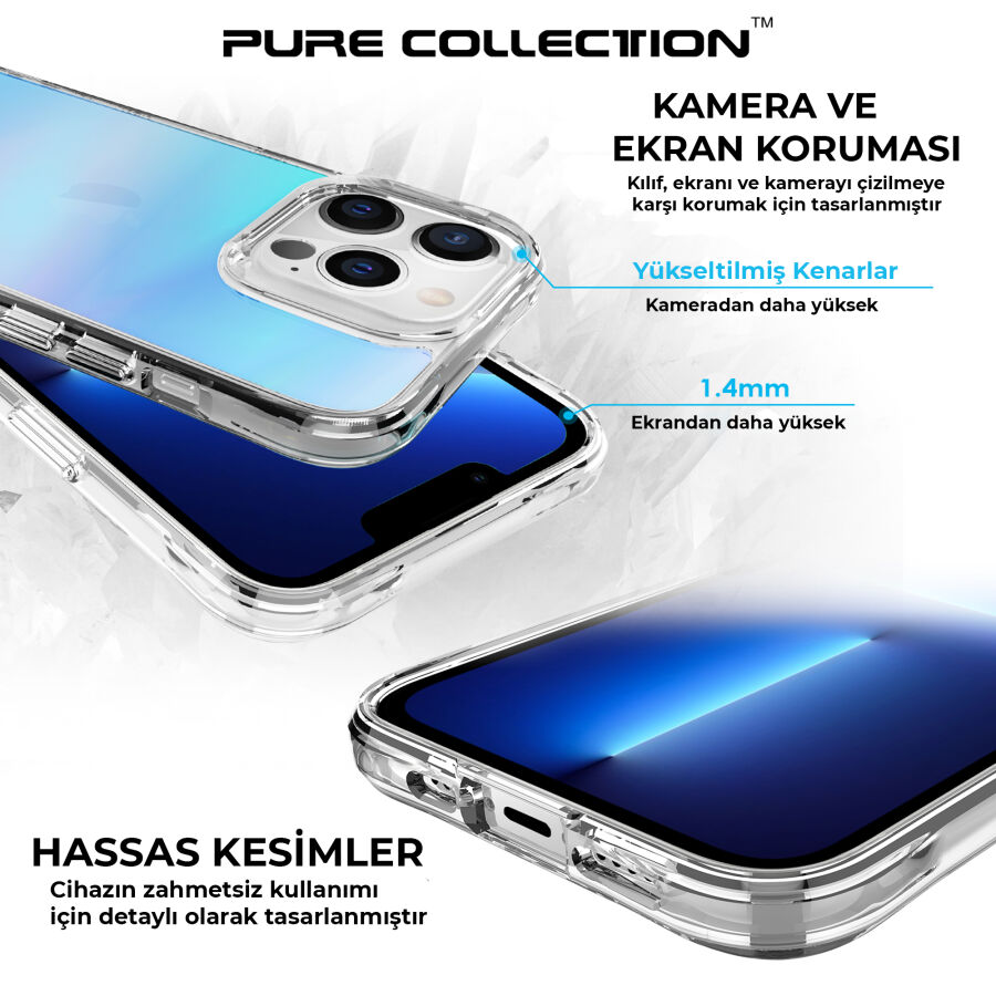 Bix iPhone 13 Pro Max Pure Rainbow Renk Geçişli Şeffaf Kılıf Çizilmeye Dayanıklı Darbe Emici Parmak İzi Önleyici Mavi - 5