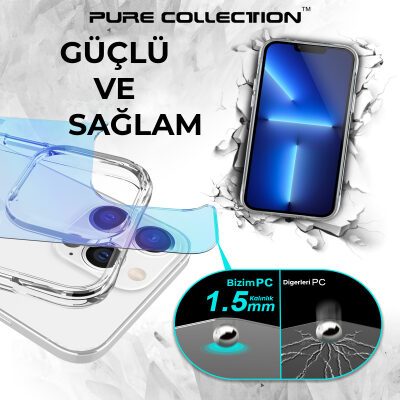 Bix iPhone 13 Pro Max Pure Rainbow Renk Geçişli Şeffaf Kılıf Çizilmeye Dayanıklı Darbe Emici Parmak İzi Önleyici Mavi - 7