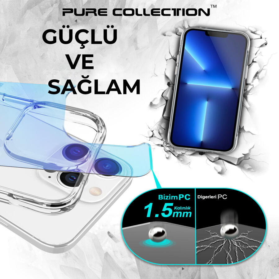 Bix iPhone 13 Pro Max Pure Rainbow Renk Geçişli Şeffaf Kılıf Çizilmeye Dayanıklı Darbe Emici Parmak İzi Önleyici Mavi - 7