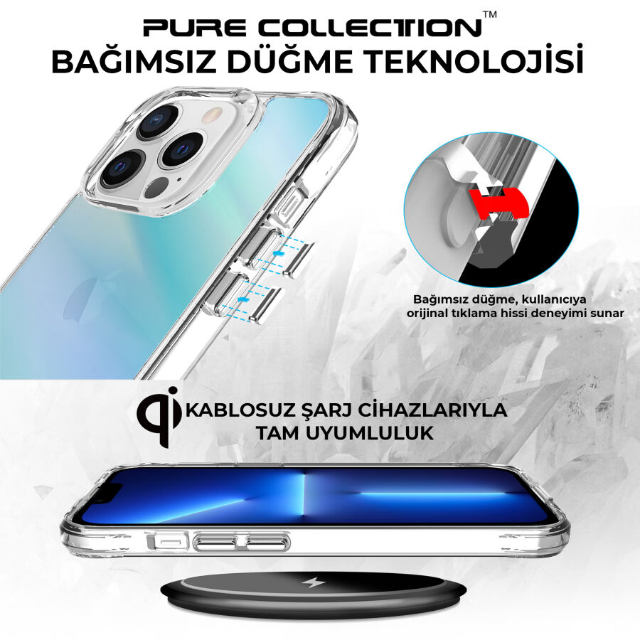 Bix iPhone 13 Pro Max Pure Rainbow Renk Geçişli Şeffaf Kılıf Çizilmeye Dayanıklı Darbe Emici Parmak İzi Önleyici Mavi - 11