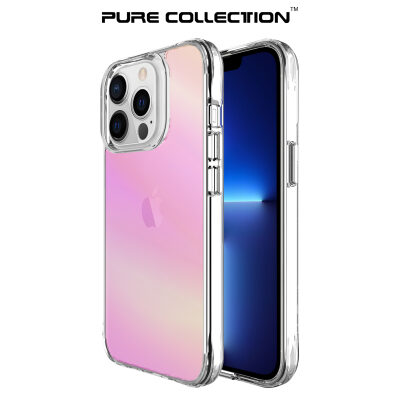 Bix iPhone 13 Pro Max Pure Rainbow Renk Geçişli Şeffaf Kılıf Çizilmeye Dayanıklı Darbe Emici Parmak İzi Önleyici Pembe