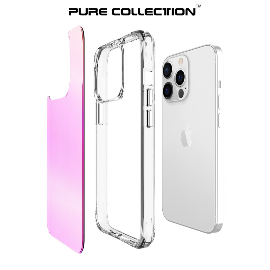 Bix iPhone 13 Pro Max Pure Rainbow Renk Geçişli Şeffaf Kılıf Çizilmeye Dayanıklı Darbe Emici Parmak İzi Önleyici Pembe - 3