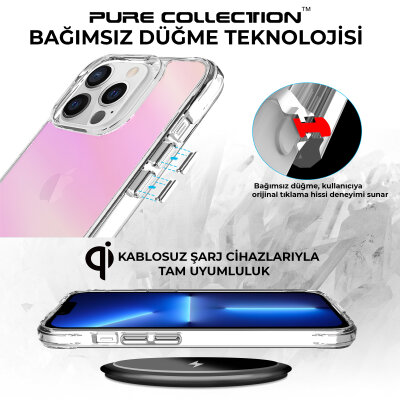 Bix iPhone 13 Pro Max Pure Rainbow Renk Geçişli Şeffaf Kılıf Çizilmeye Dayanıklı Darbe Emici Parmak İzi Önleyici Pembe - 6