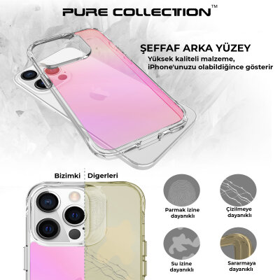 Bix iPhone 13 Pro Max Pure Rainbow Renk Geçişli Şeffaf Kılıf Çizilmeye Dayanıklı Darbe Emici Parmak İzi Önleyici Pembe - 9