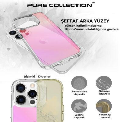 Bix iPhone 13 Pro Max Pure Rainbow Renk Geçişli Şeffaf Kılıf Çizilmeye Dayanıklı Darbe Emici Parmak İzi Önleyici Pembe - 9