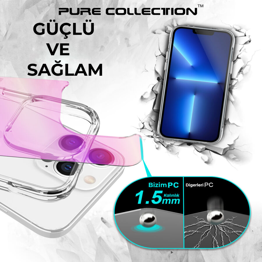 Bix iPhone 13 Pro Max Pure Rainbow Renk Geçişli Şeffaf Kılıf Çizilmeye Dayanıklı Darbe Emici Parmak İzi Önleyici Pembe - 10