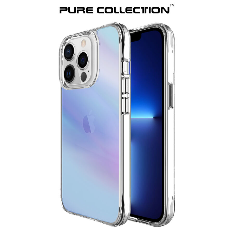 Bix iPhone 13 Pro Pure Rainbow Renk Geçişli Şeffaf Kılıf Çizilmeye Dayanıklı Darbe Emici Parmak İzi Önleyici Mavi - 1