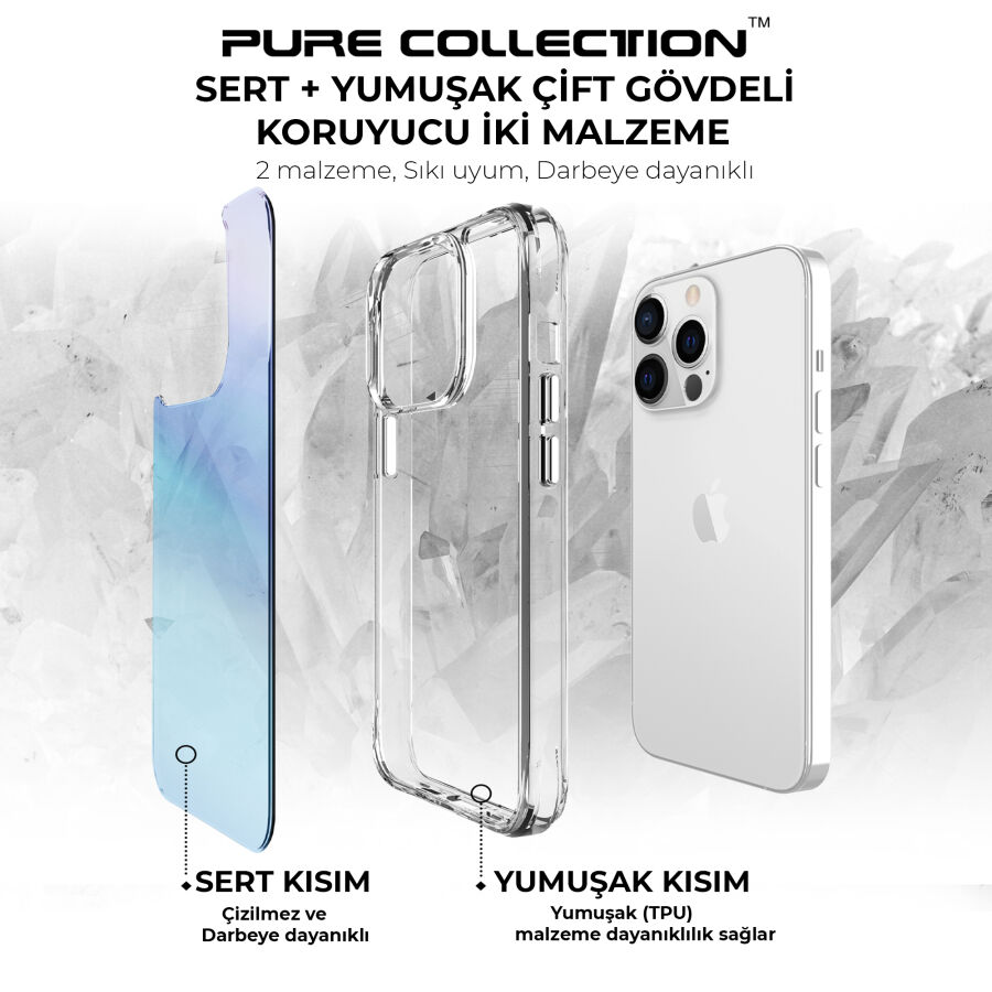 Bix iPhone 13 Pro Pure Rainbow Renk Geçişli Şeffaf Kılıf Çizilmeye Dayanıklı Darbe Emici Parmak İzi Önleyici Mavi - 7