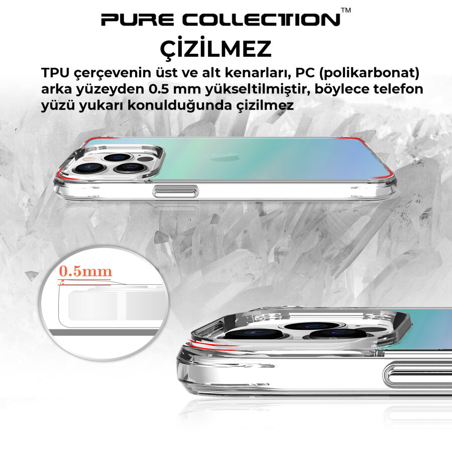 Bix iPhone 13 Pro Pure Rainbow Renk Geçişli Şeffaf Kılıf Çizilmeye Dayanıklı Darbe Emici Parmak İzi Önleyici Mavi - 12