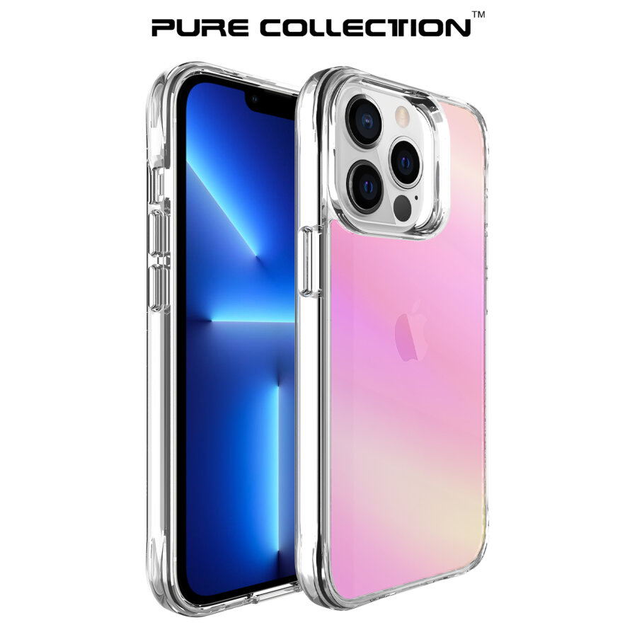Bix iPhone 13 Pro Pure Rainbow Renk Geçişli Şeffaf Kılıf Çizilmeye Dayanıklı Darbe Emici Parmak İzi Önleyici Pembe - 2