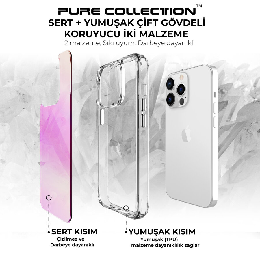 Bix iPhone 13 Pro Pure Rainbow Renk Geçişli Şeffaf Kılıf Çizilmeye Dayanıklı Darbe Emici Parmak İzi Önleyici Pembe - 7