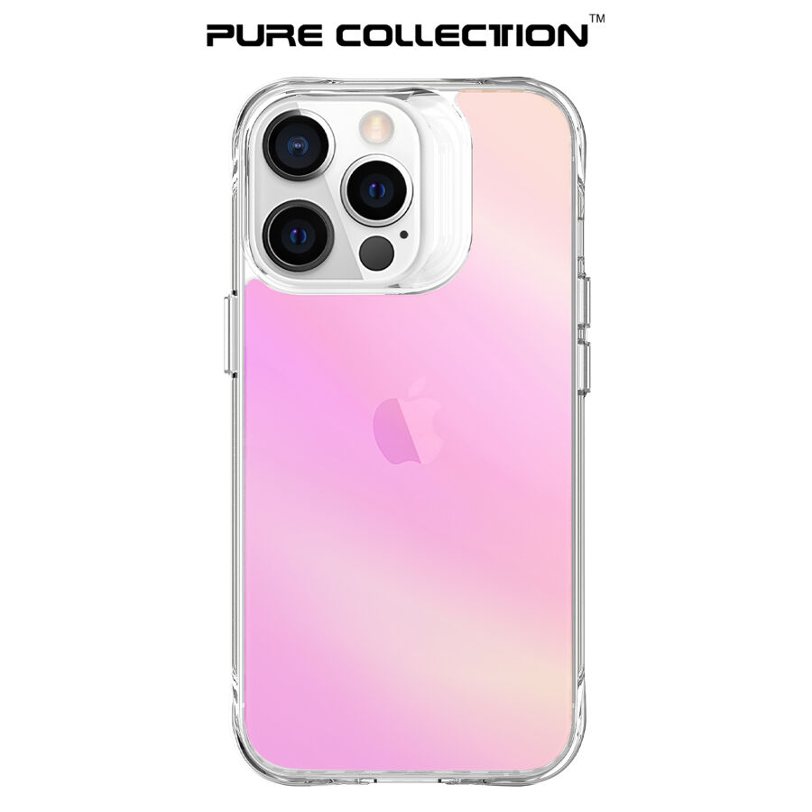Bix iPhone 13 Pro Pure Rainbow Renk Geçişli Şeffaf Kılıf Çizilmeye Dayanıklı Darbe Emici Parmak İzi Önleyici Pembe - 3