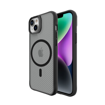 Bix iPhone 14 Plus / 15 Plus Carbon Fiber Force MagSafe Kılıf Anti-Şok Teknolojili Kamera ve Ekran Korumalı 
