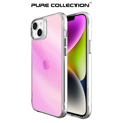 Bix iPhone 14 Plus / 15 Plus Pure Rainbow Renk Geçişli Şeffaf Kılıf Çizilmeye Dayanıklı Darbe Emici Pembe 
