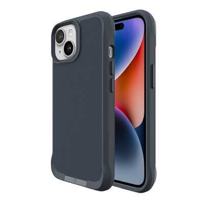 Bix iPhone 14 Plus / 15 Plus Vortex MagSafe Kılıf Stand Özellikli 3X Korumalı Mikro Fiber İç Yüzey Gri Mavi 