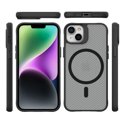 Bix iPhone 14 Plus / 15 Plus Carbon Fiber Force MagSafe Kılıf Anti-Şok Teknolojili Kamera ve Ekran Korumalı - 3