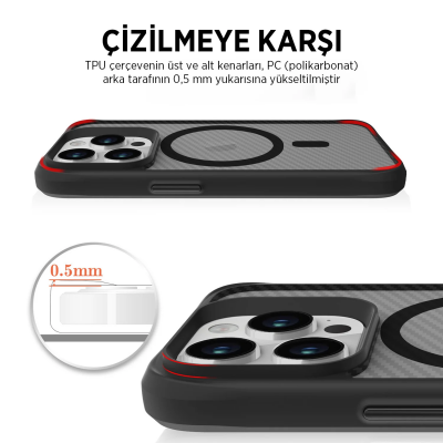 Bix iPhone 14 Plus / 15 Plus Carbon Fiber Force MagSafe Kılıf Anti-Şok Teknolojili Kamera ve Ekran Korumalı - 7