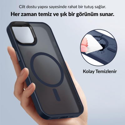 Bix iPhone 14 Plus / 15 Plus MagSafe Uyumlu Kılıf Tam Koruma Manyetik Darbe Emici Gece Mavisi - 4