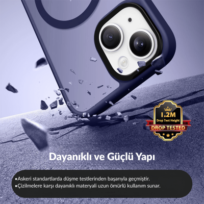 Bix iPhone 14 Plus / 15 Plus MagSafe Uyumlu Kılıf Tam Koruma Manyetik Darbe Emici Mor - 2