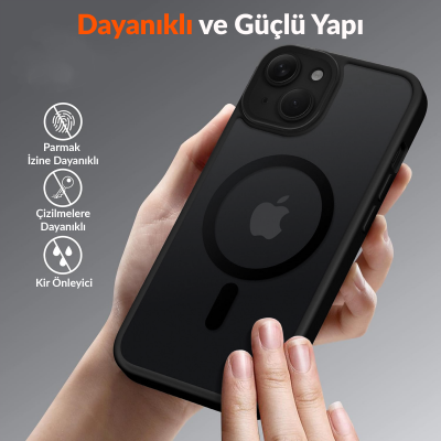 Bix iPhone 14 Plus / 15 Plus MagSafe Uyumlu Kılıf Tam Koruma Manyetik Darbe Emici Siyah - 3