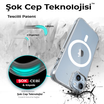 Bix iPhone 14 Plus / 15 Plus MagSafe Uyumlu Transparan Şeffaf Kılıf Güçlü Manyetik Üstün Darbe Koruması - 5