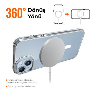 Bix iPhone 14 Plus / 15 Plus MagSafe Uyumlu Transparan Şeffaf Kılıf Güçlü Manyetik Üstün Darbe Koruması - 8