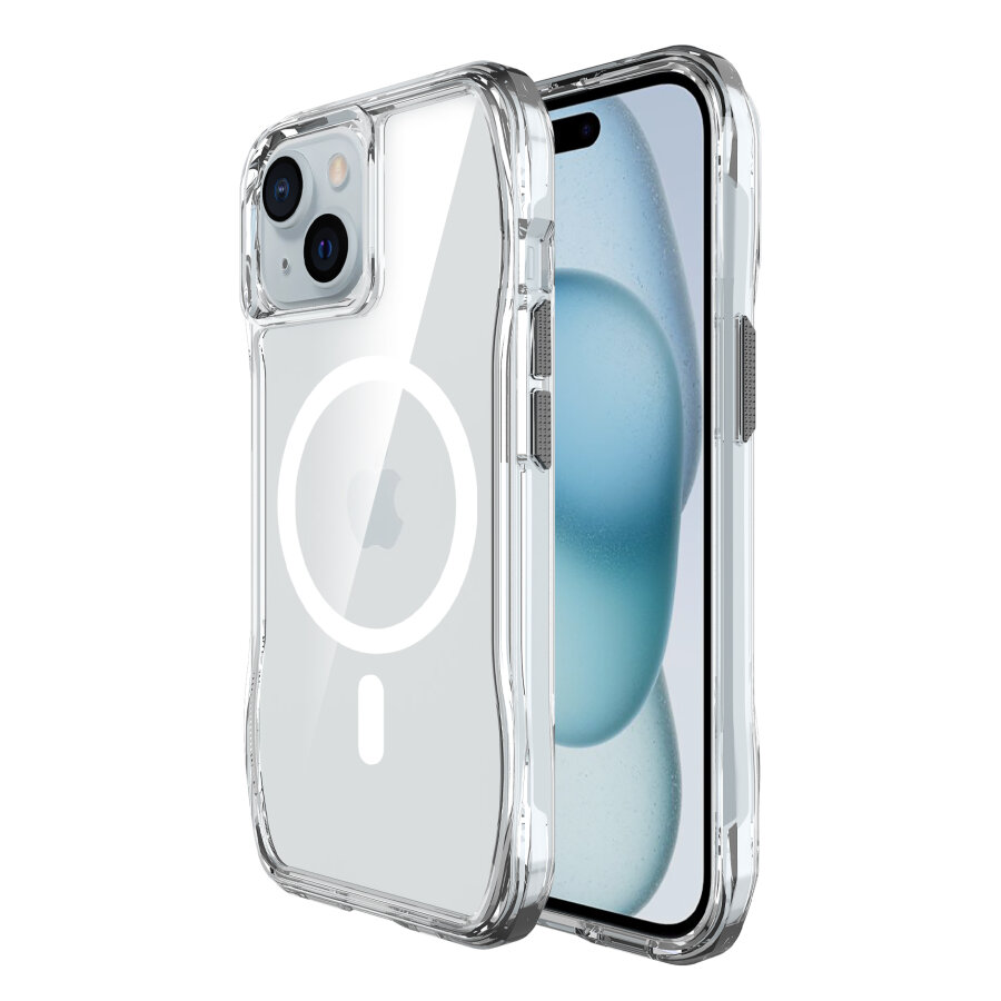 Bix iPhone 14 Plus / 15 Plus Octagon Hava Yastıklı MagSafe Kılıf Maksimum Korumalı Antrasit Kristal Şeffaf  - 1