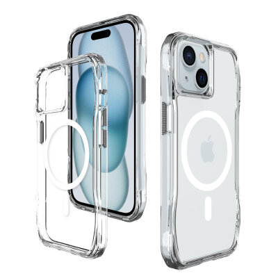 Bix iPhone 14 Plus / 15 Plus Octagon Hava Yastıklı MagSafe Kılıf Maksimum Korumalı Antrasit Kristal Şeffaf  - 3