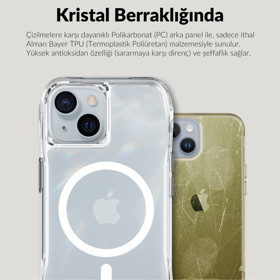 Bix iPhone 14 Plus / 15 Plus Octagon Hava Yastıklı MagSafe Kılıf Maksimum Korumalı Antrasit Kristal Şeffaf  - 6