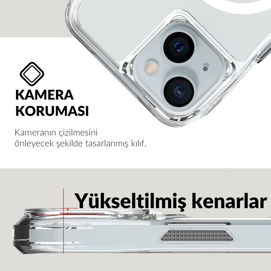 Bix iPhone 14 Plus / 15 Plus Octagon Hava Yastıklı MagSafe Kılıf Maksimum Korumalı Antrasit Kristal Şeffaf  - 9