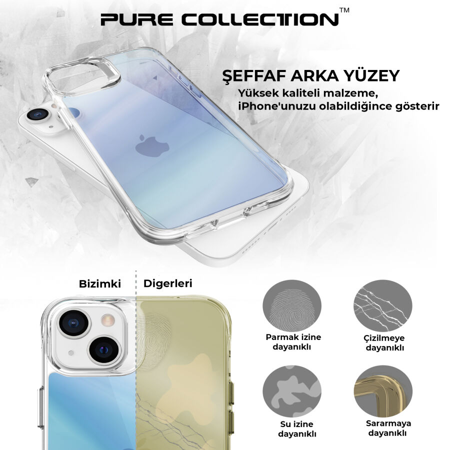 Bix iPhone 14 Plus / 15 Plus Pure Rainbow Renk Geçişli Şeffaf Kılıf Çizilmeye Dayanıklı Darbe Emici Mavi - 9