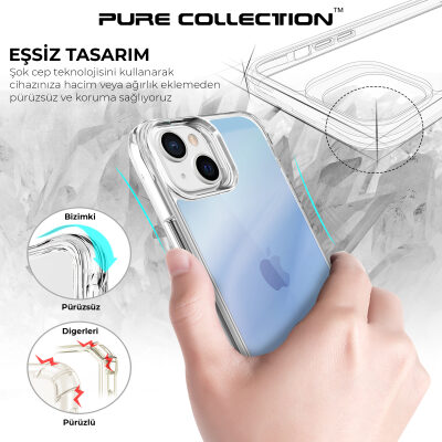 Bix iPhone 14 Plus / 15 Plus Pure Rainbow Renk Geçişli Şeffaf Kılıf Çizilmeye Dayanıklı Darbe Emici Mavi - 11