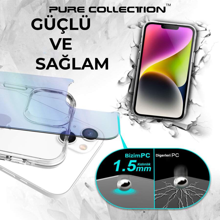 Bix iPhone 14 Plus / 15 Plus Pure Rainbow Renk Geçişli Şeffaf Kılıf Çizilmeye Dayanıklı Darbe Emici Mavi - 10