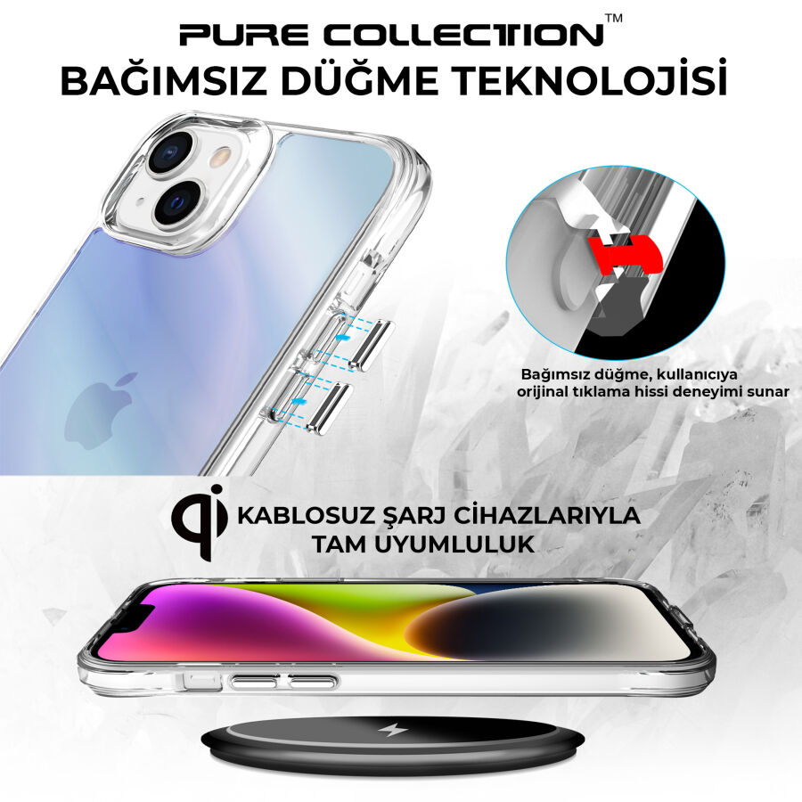Bix iPhone 14 Plus / 15 Plus Pure Rainbow Renk Geçişli Şeffaf Kılıf Çizilmeye Dayanıklı Darbe Emici Mavi - 7