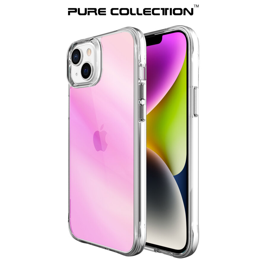Bix iPhone 14 Plus / 15 Plus Pure Rainbow Renk Geçişli Şeffaf Kılıf Çizilmeye Dayanıklı Darbe Emici Pembe - 1