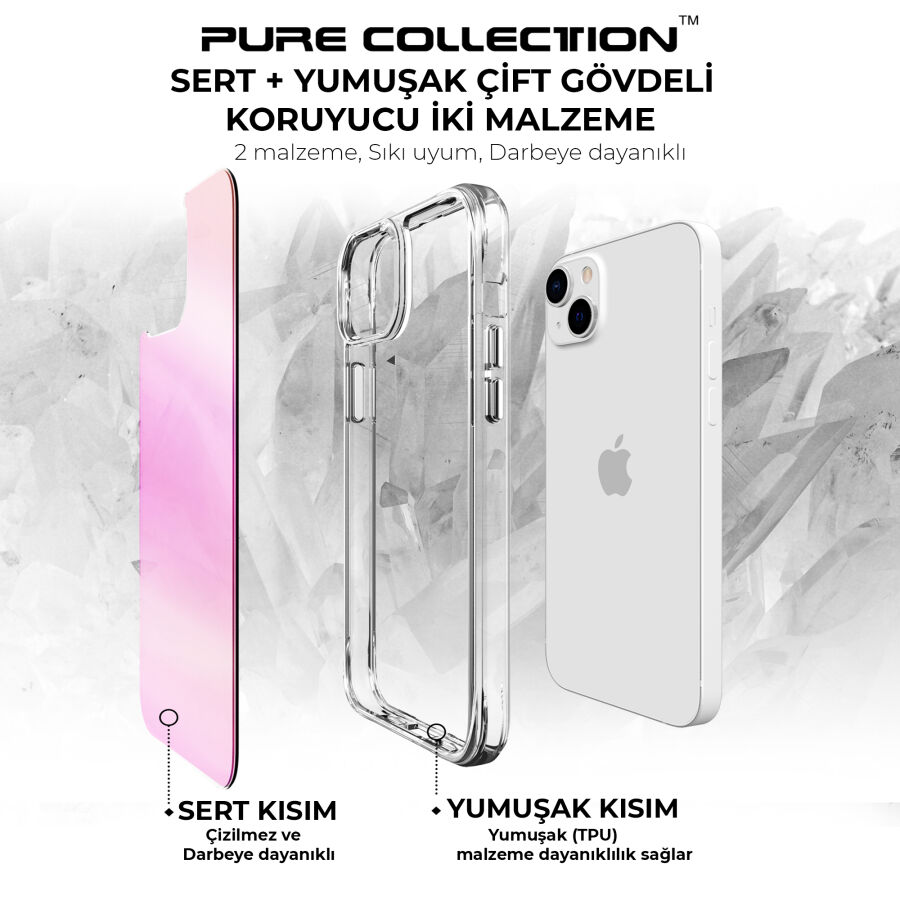 Bix iPhone 14 Plus / 15 Plus Pure Rainbow Renk Geçişli Şeffaf Kılıf Çizilmeye Dayanıklı Darbe Emici Pembe - 11