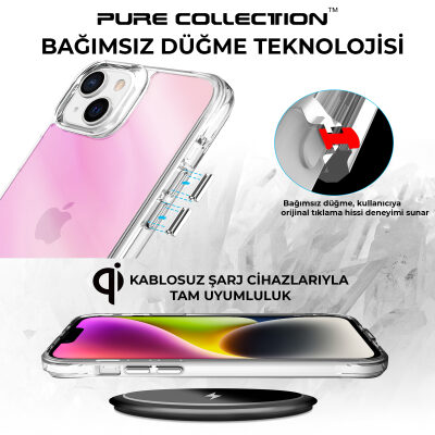 Bix iPhone 14 Plus / 15 Plus Pure Rainbow Renk Geçişli Şeffaf Kılıf Çizilmeye Dayanıklı Darbe Emici Pembe - 6